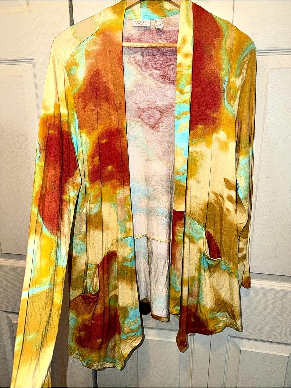 Lora Lee Goldstein Abstract Print Blazer in Yellow & Rust Size Medium Like New